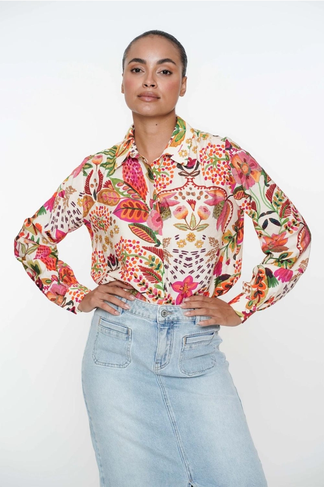 BLOUSE BOHEMISCHE PRINT 53255 20 Green/Orange